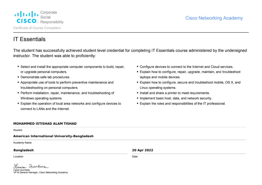 IT Essentials certificate image