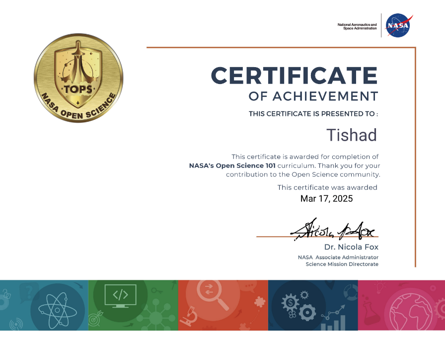 NASA Open Science certificate image